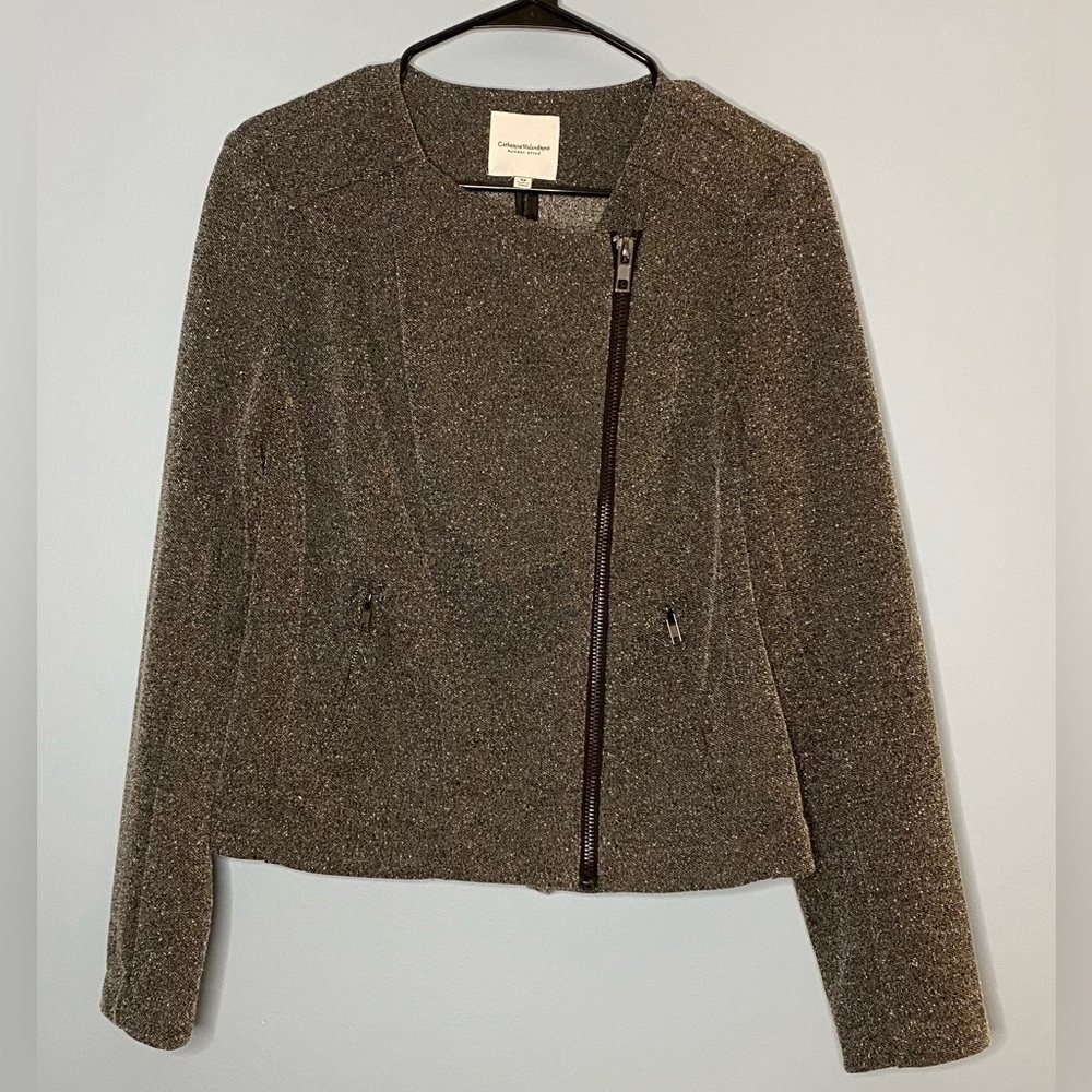 Catherine Malandrino Black White Knit Runway Style Zip Front Jacket Medium EUC